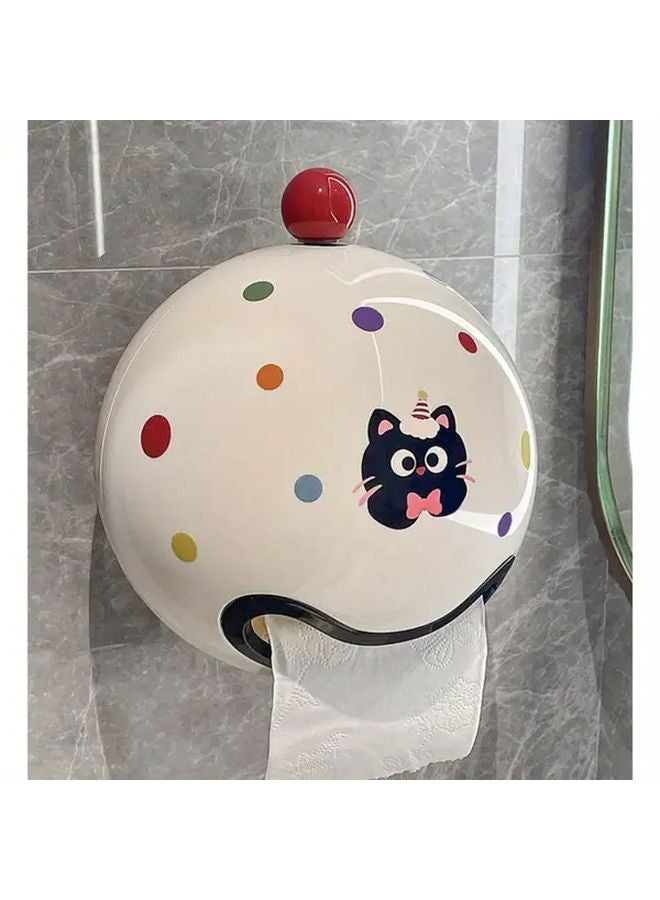 White Wall Mounted Toilet Paper Holder Minimalist Bathroom Organizer Storage Box - Image 1